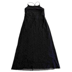 Bebe Dress Womens Medium‎ Black Maxi Glitter Sparkle Criss Cross Back Y2K